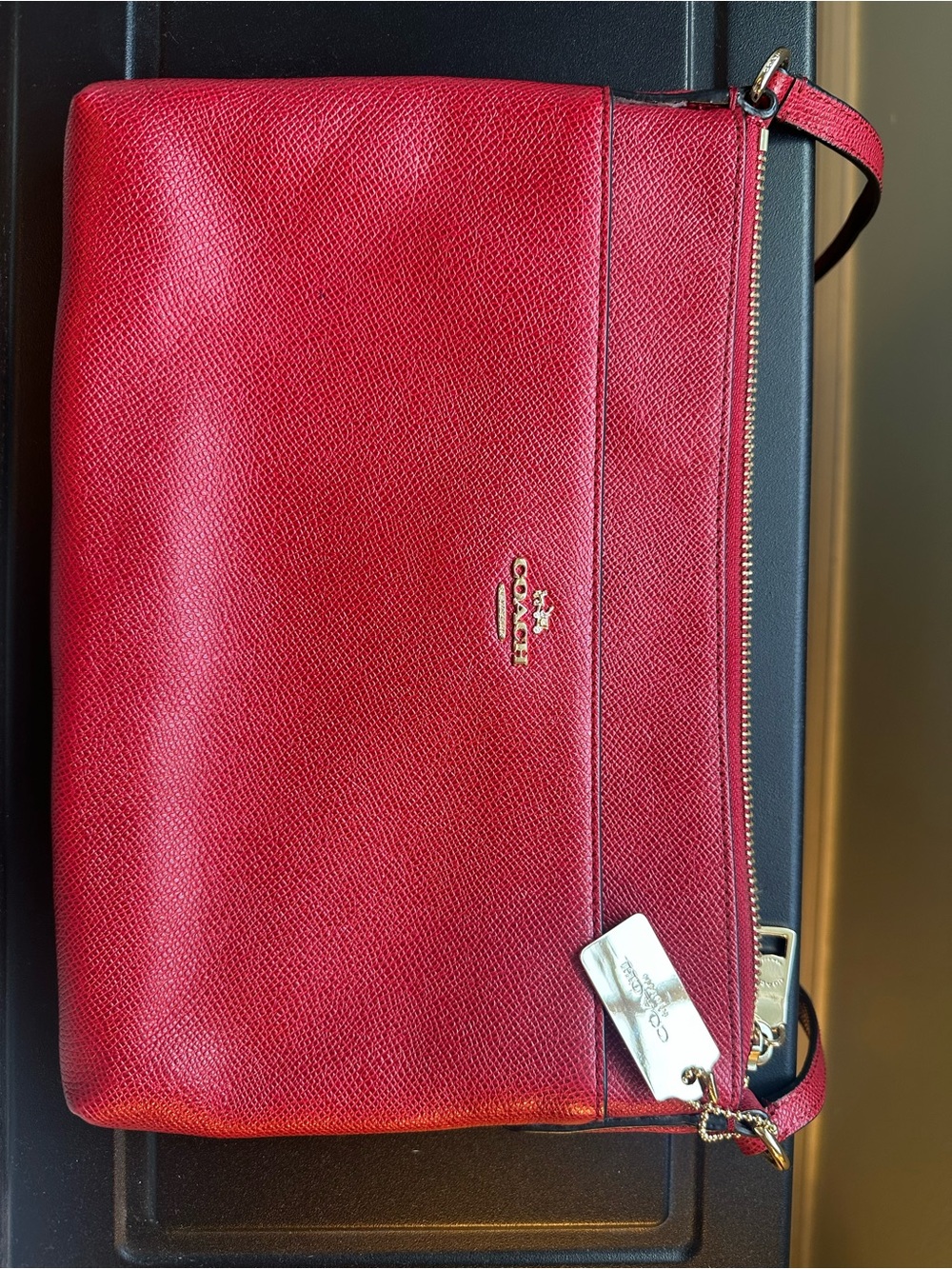Coach Red Leather Messenger Crossbody with Gold Hardware